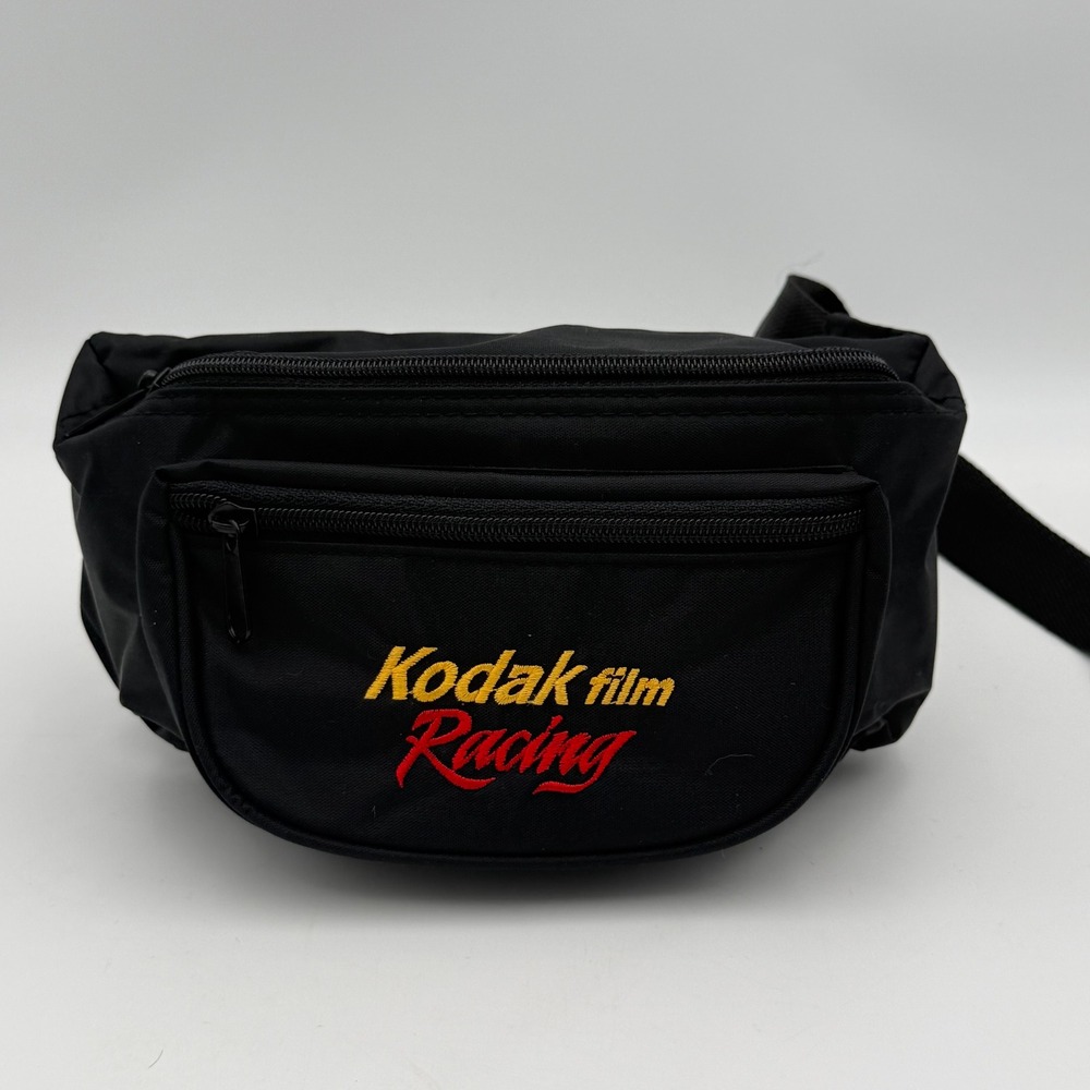 Vintage Kodak Film Racing Fanny Pack Black Nylon WaistBag Retro Embroidered Logo